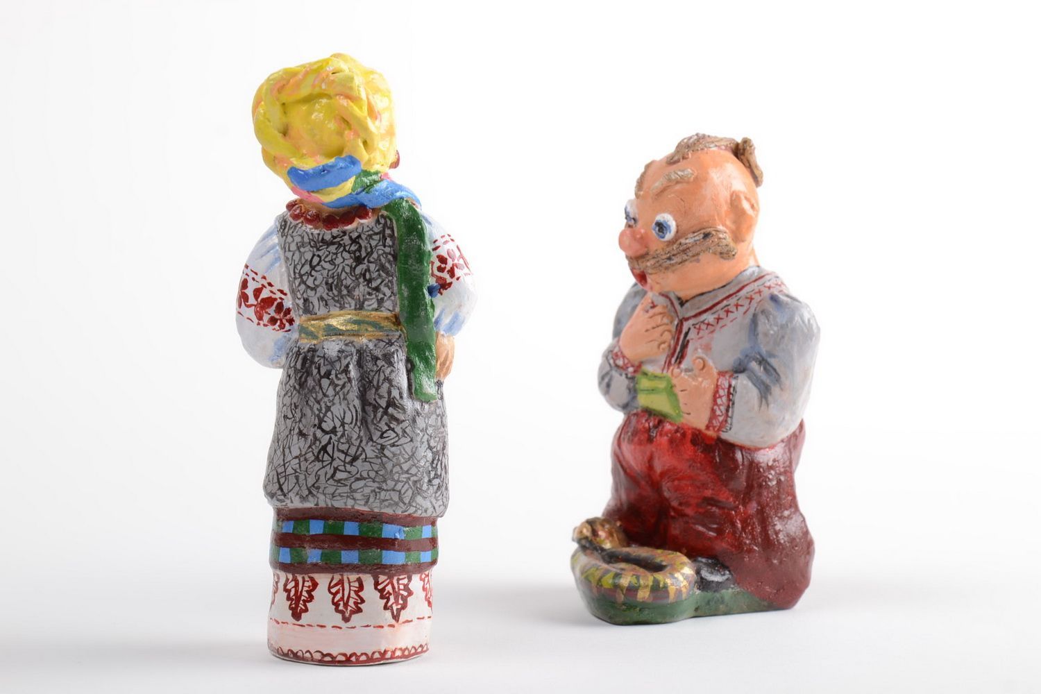 Schöne originelle Keramik Deko Figuren Set 2 Stück mit Bemalung Handarbeit foto 3