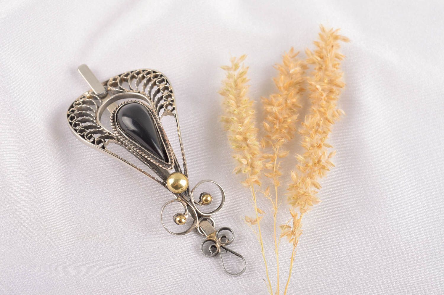 Handmade Haar Accessoire Haar Spange Metall schmuck aus Kupfernickel mit Achat foto 1