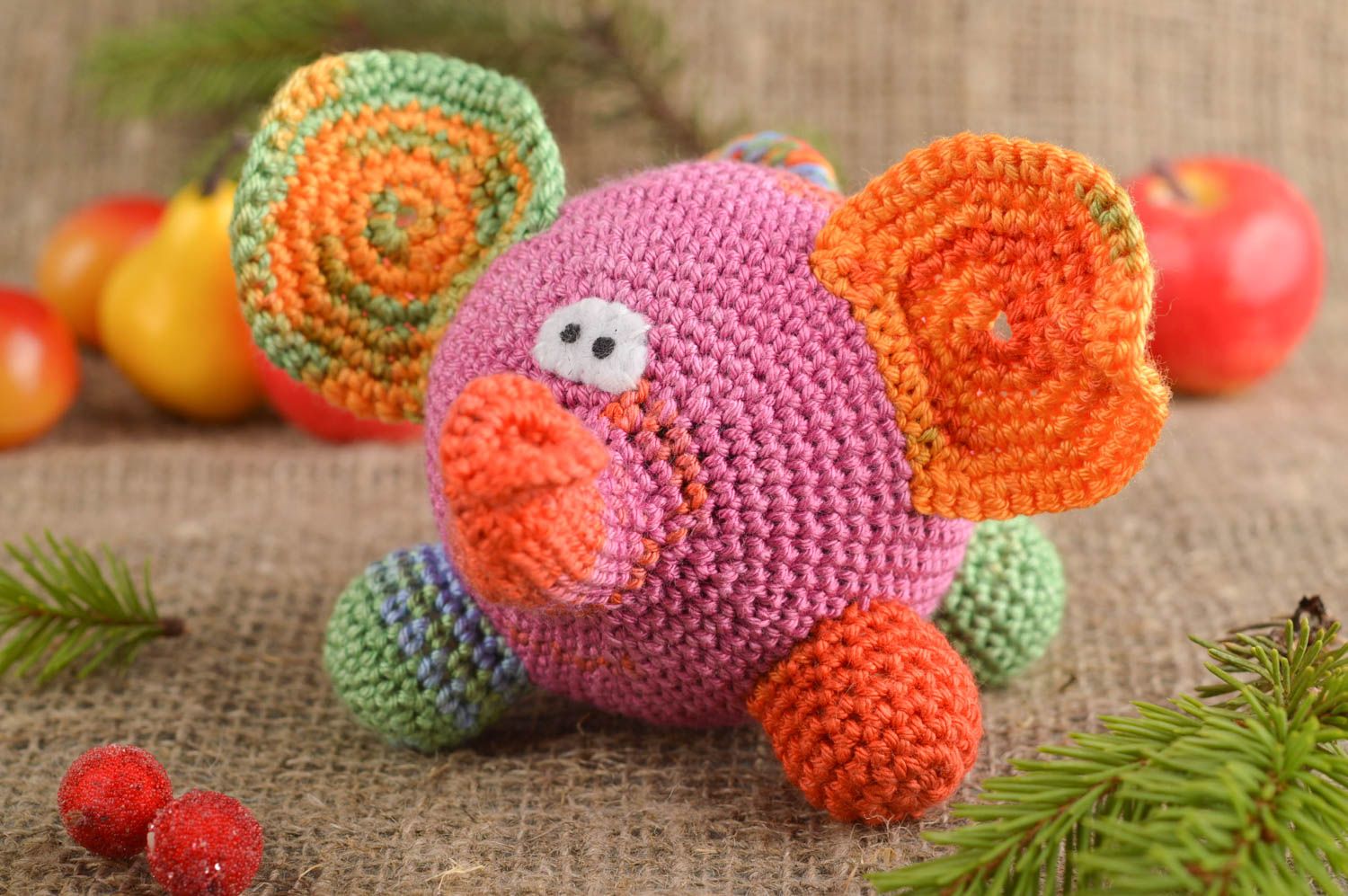 Handmade collectible toy crochet toy stuffed animals nursery decor elephant toy photo 1