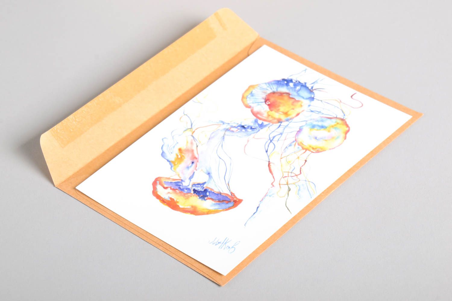 Carte de voeux en papier faite main blanche avec méduses Petit cadeau original photo 5