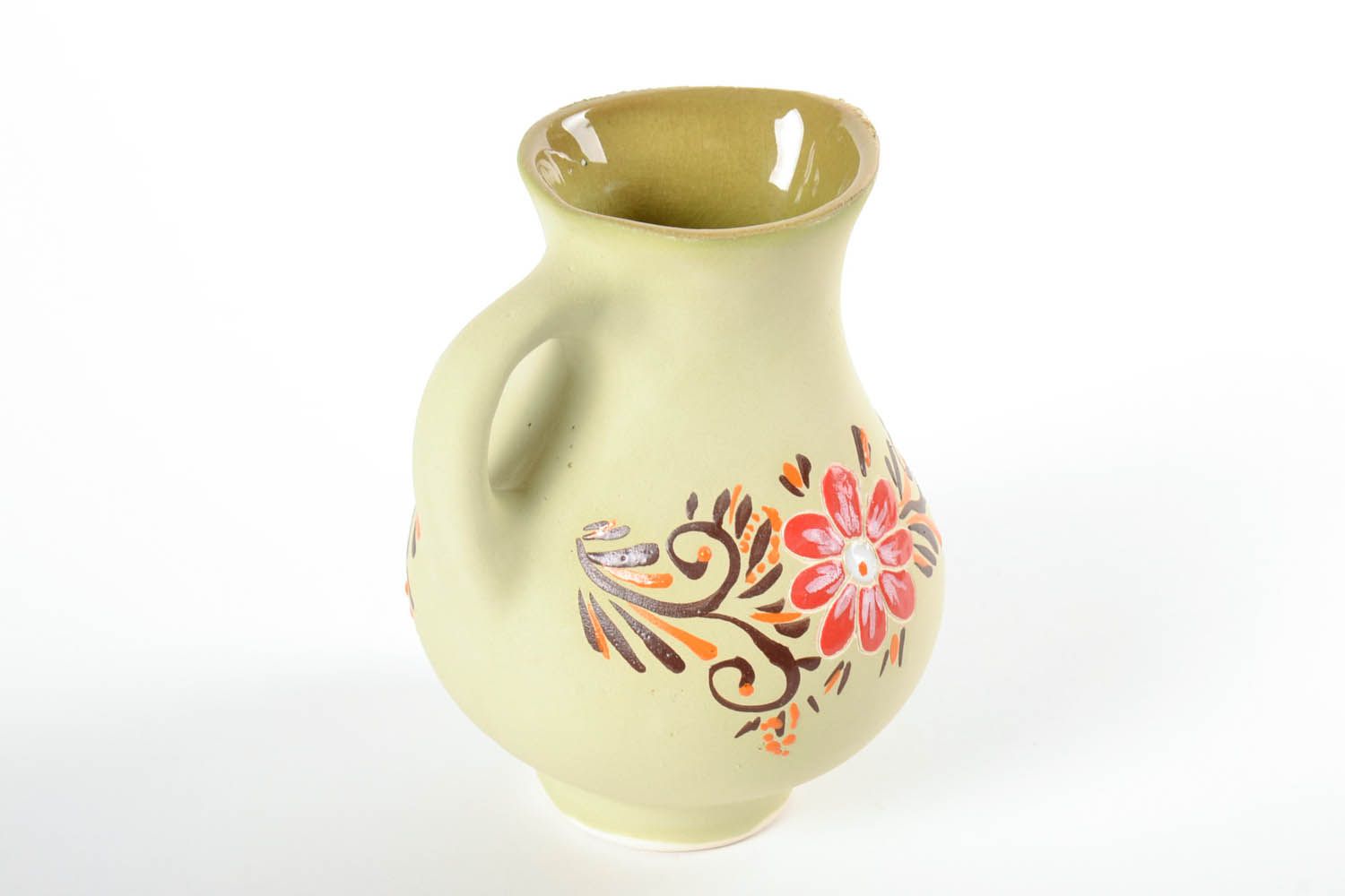 Handmade ceramic glazed milk jug with floral painting 1,26 lb photo 4
