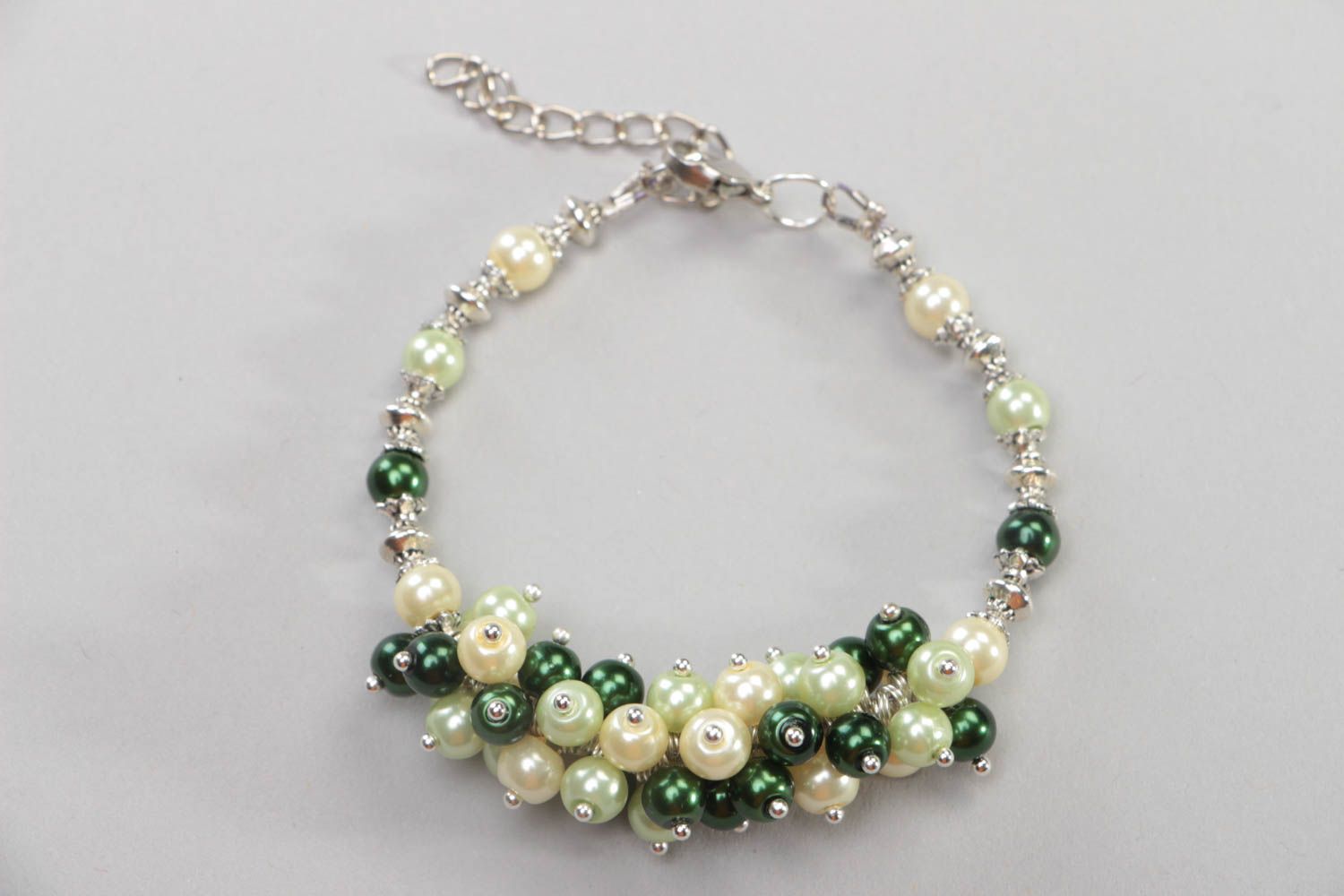 Bracelet en perles céramiques fait main sur chaîne réglable vert original photo 2