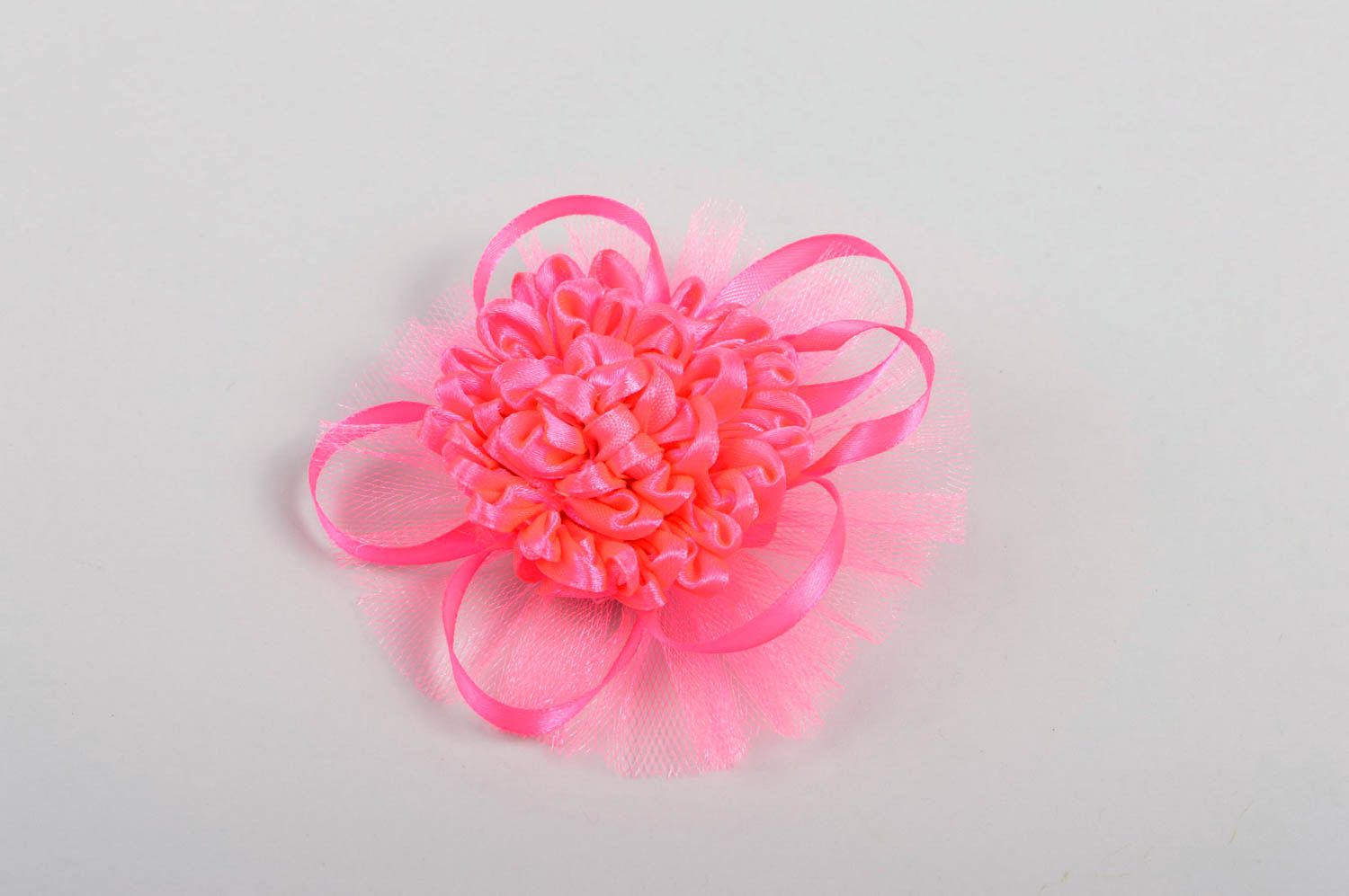 Rosa Blume Haarspange handgemachter Schmuck Accessoire für Mädchen grell  foto 2