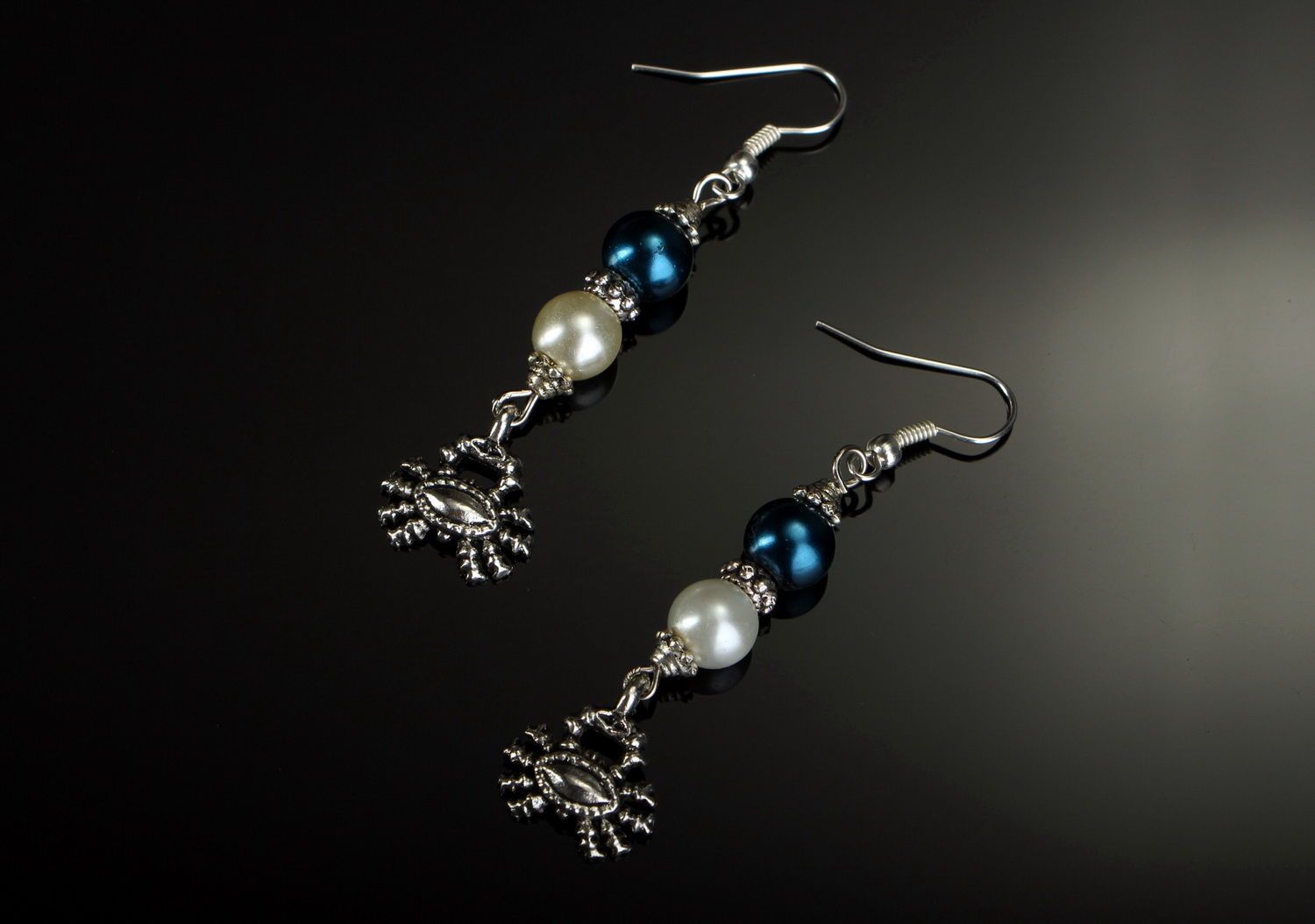 Steel earrings with pearls Pearl crab photo 4