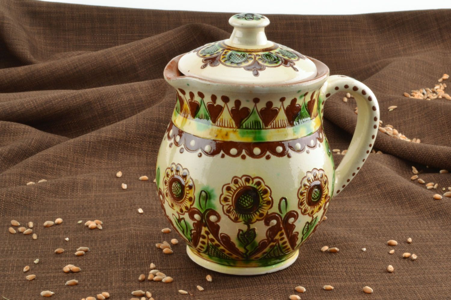 Handmade ceramic 15 oz jug with hand-painted design 1 lb photo 1