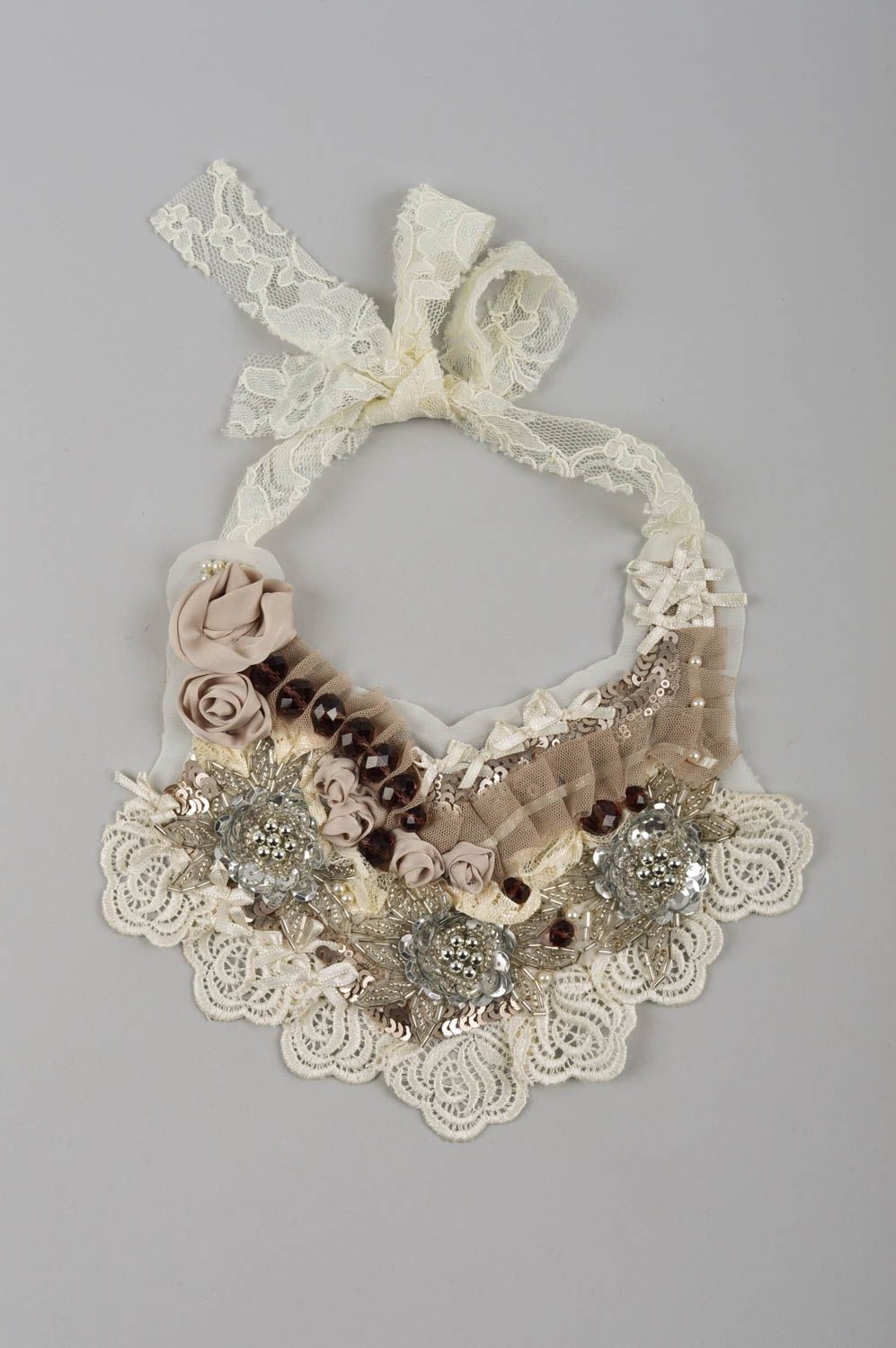 Collier textile large Bijou fait main avec perles fantaisie Cadeau femme photo 2