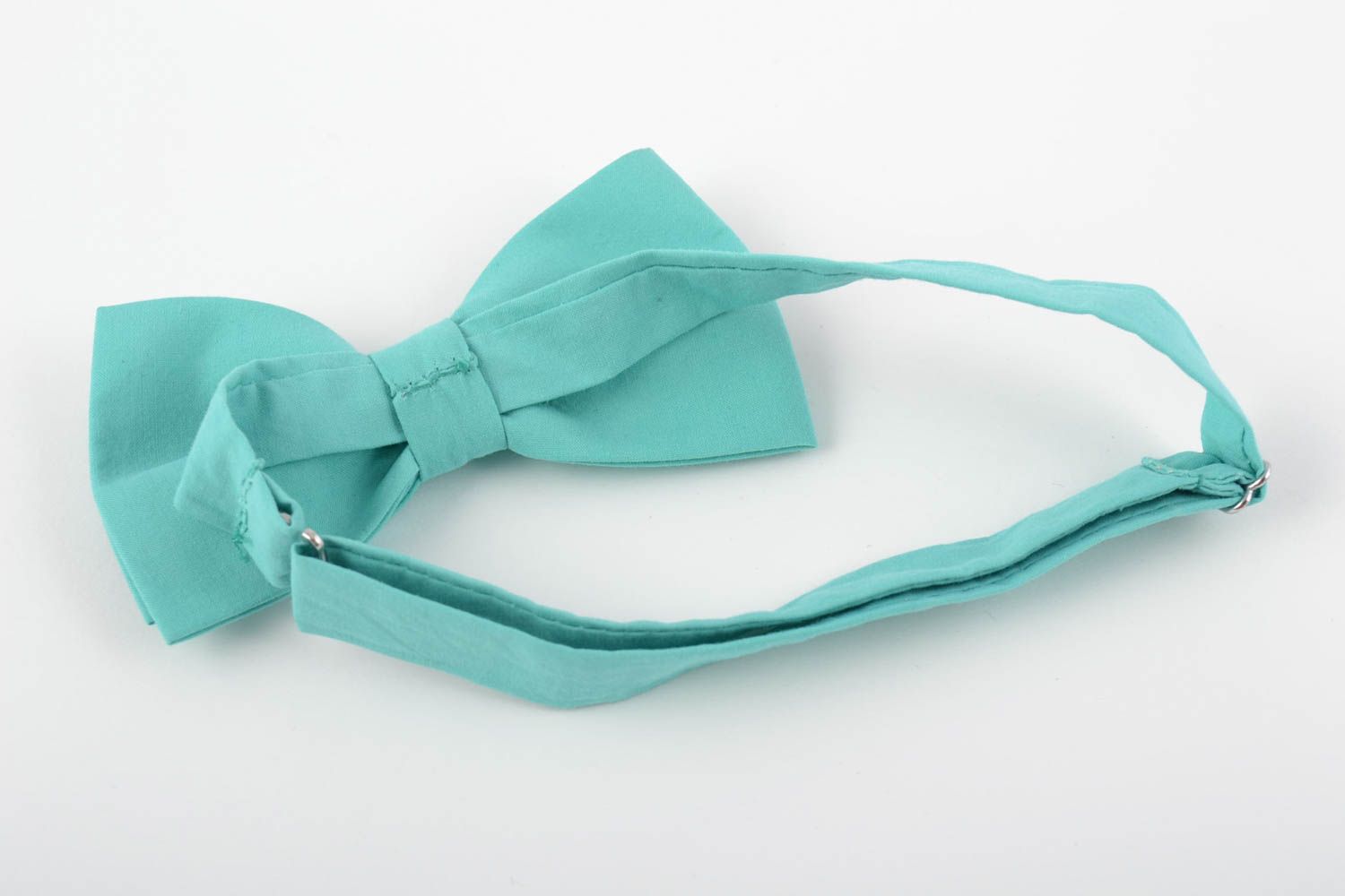 Beautiful handmade designer fabric bow tie of turquoise color photo 3