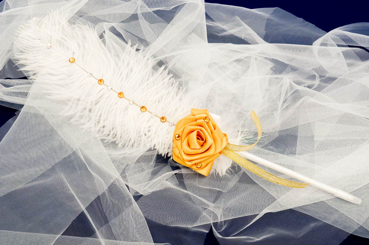 Свадебный аксессуар ручной работы ручка с перьями красивая ручка с цветком фото 1