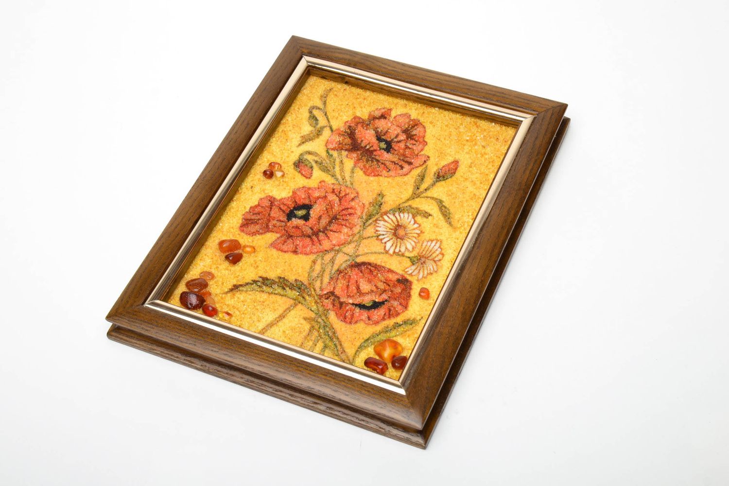 Handmade painting decorated with amber Poppies photo 2