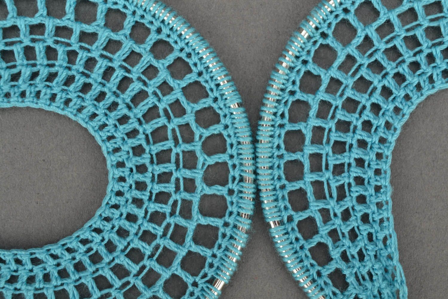 Round crocheted earrings Turquoise photo 4