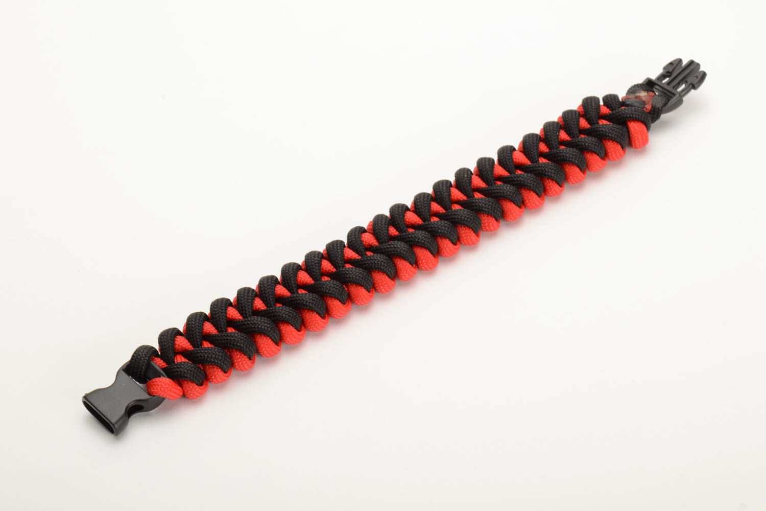 Red and black handmade wrist bracelet woven of American paracord photo 4