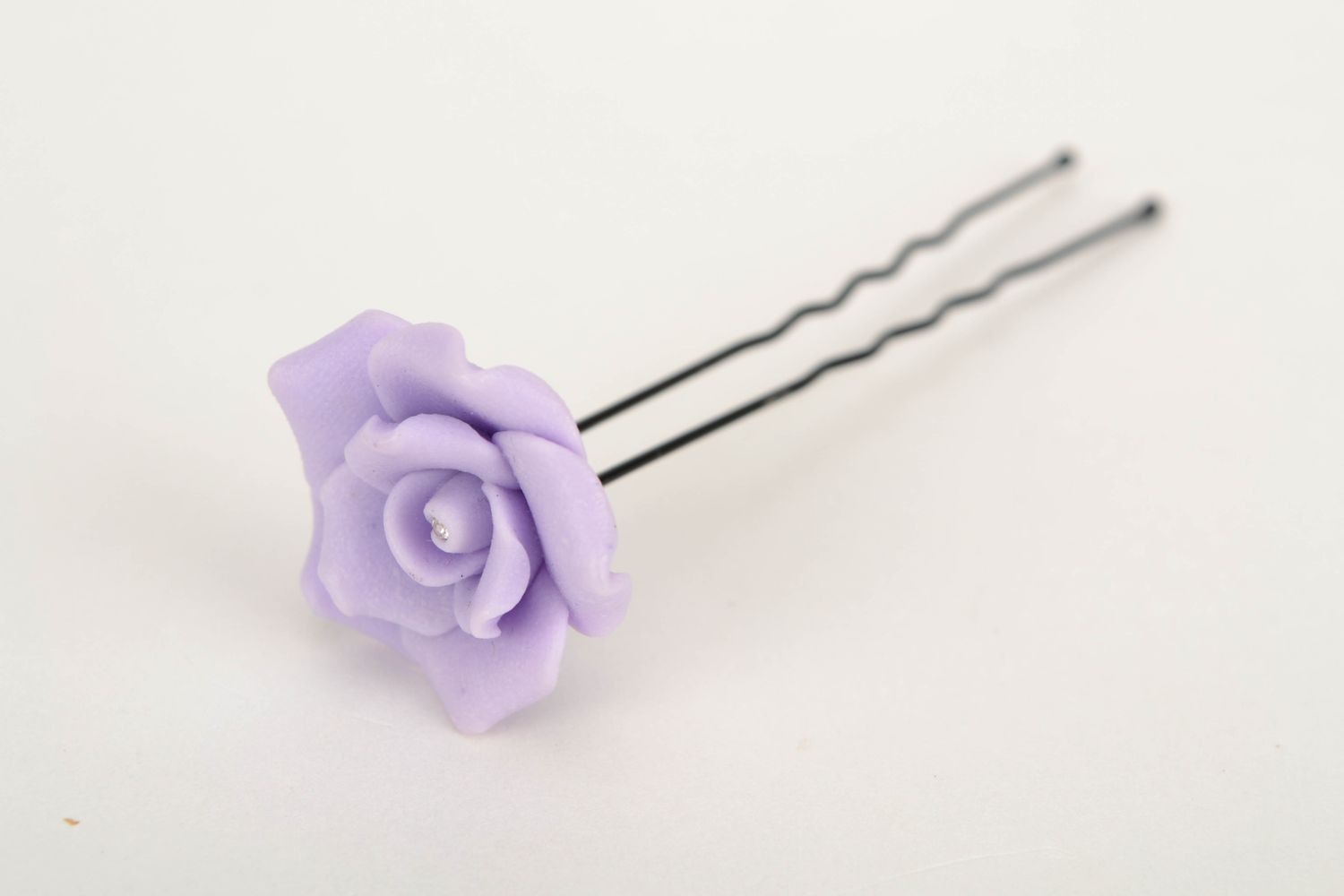 Épingle à cheveux en argile polymère accessoire original avec rose lilas photo 3