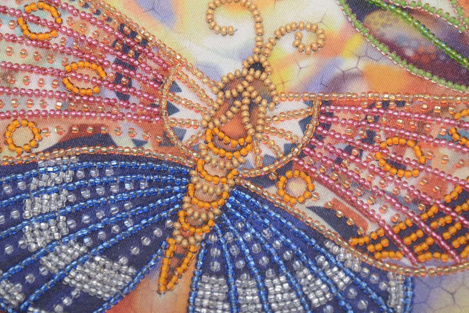 Tableau en perles de rocaille sur tissu Papillons fait main photo 3