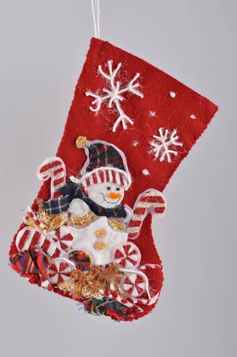 Новогодняя игрушка handmade новогодний носок игрушка на Рождество красная фото 5