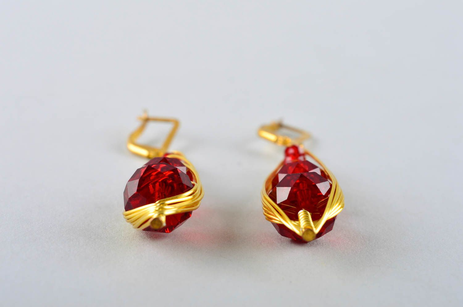 Damen Ohrringe handgefertigt Kristall Schmuck Accessoires für Frauen rot foto 3