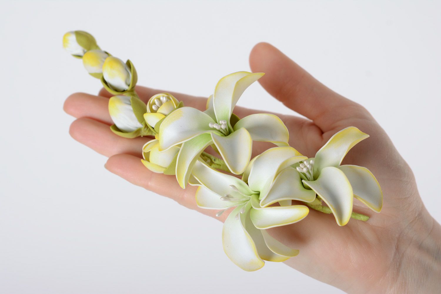 Festive handmade hair clip with volume foamiran fabric flowers photo 2