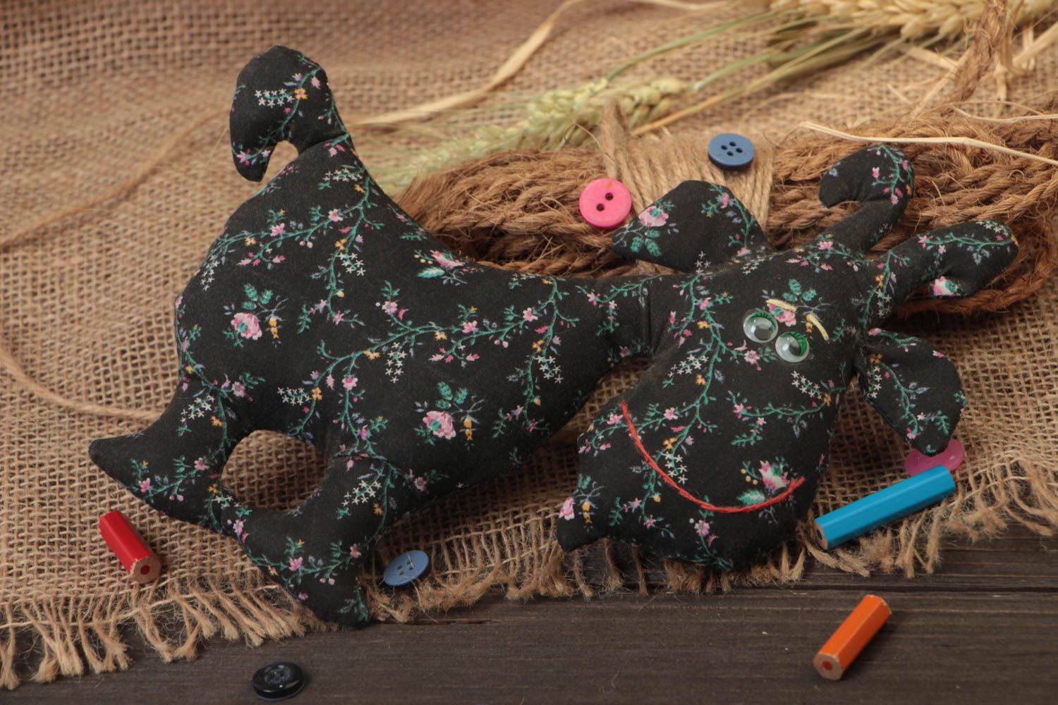 Handmade designer poplin fabric soft toy funny goat for children and decor photo 1