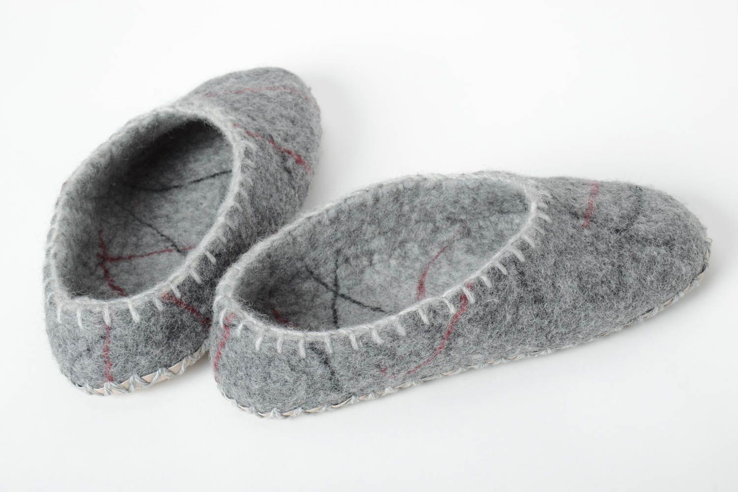 Handmade woolen slippers warm shoes for home unusual cute grey slippers photo 3