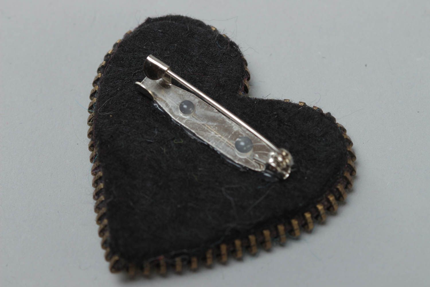 Handmade designer brooch with zipper made using wool felting technique heart photo 4