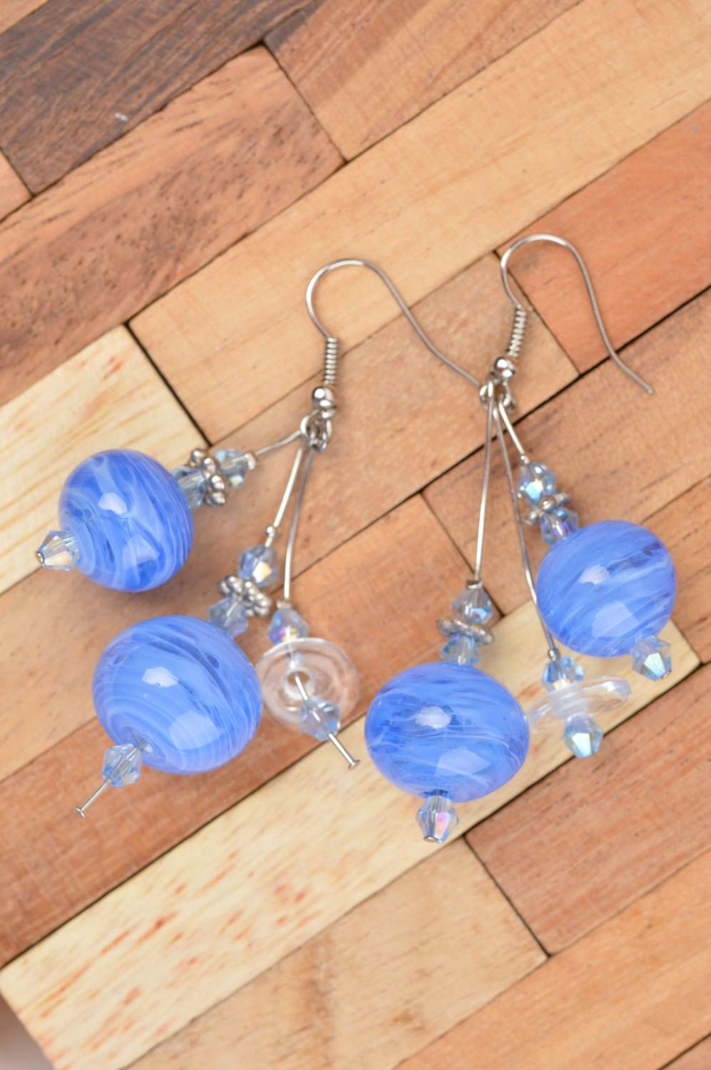 Handmade Ohrringe blau Designer Schmuck Damen Ohrringe Accessoires für Frauen foto 3