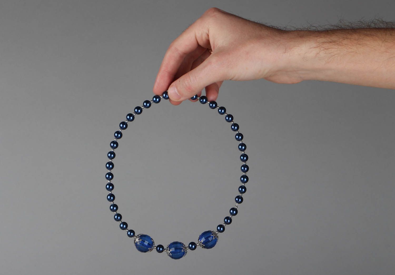 Collier de perles bleues fait main photo 5