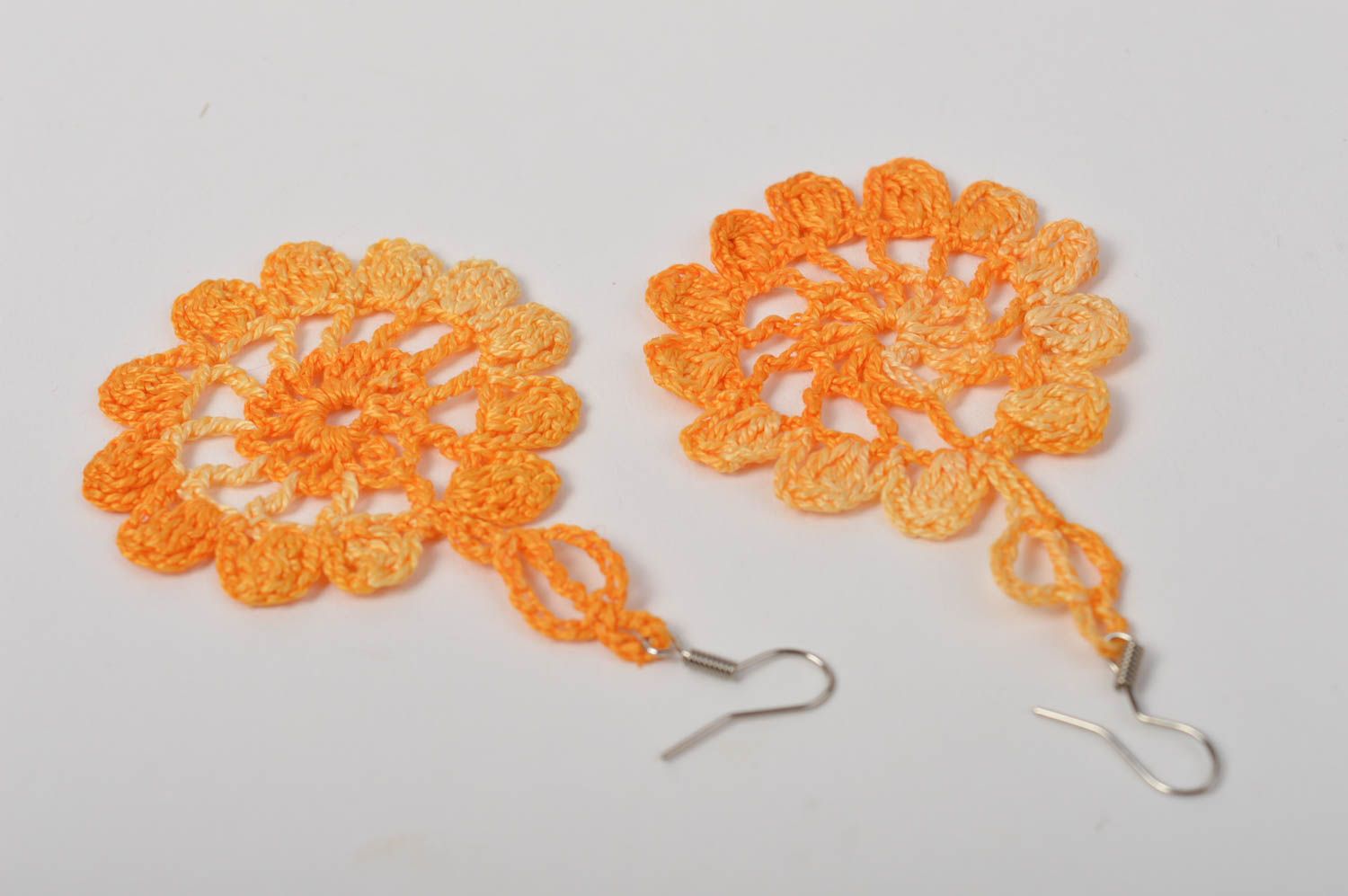 Элитная бижутерия ручной работы модные серьги вязаное украшение оранжевое фото 4