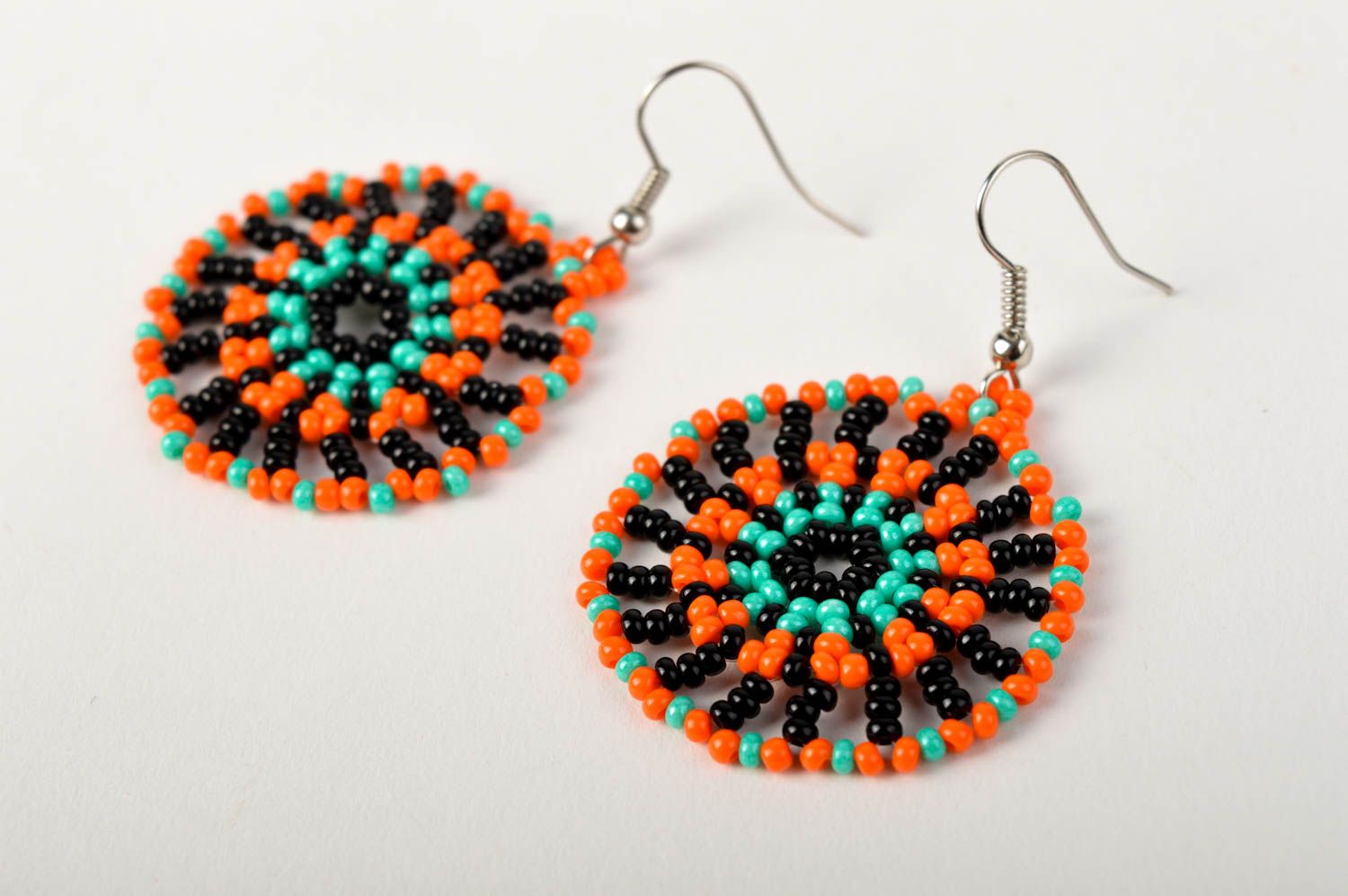 Handmade festive earrings beaded bright earrings unusual colorful jewelry photo 2