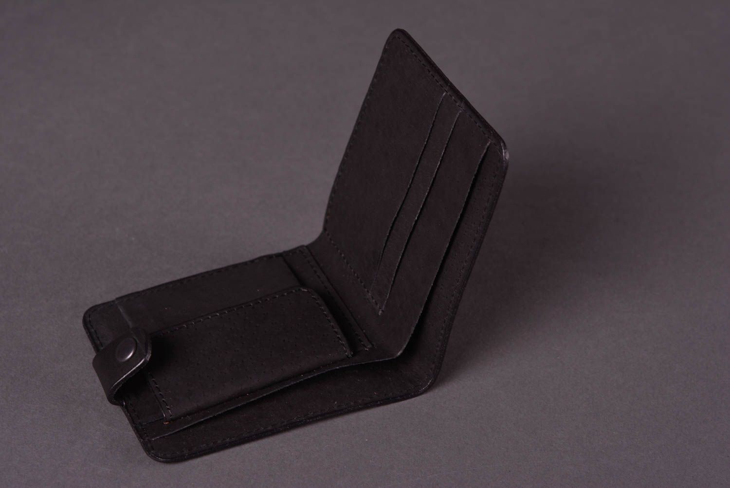 Мужское портмоне ручной работы аксессуар для мужчин кожаный кошелек черный фото 4