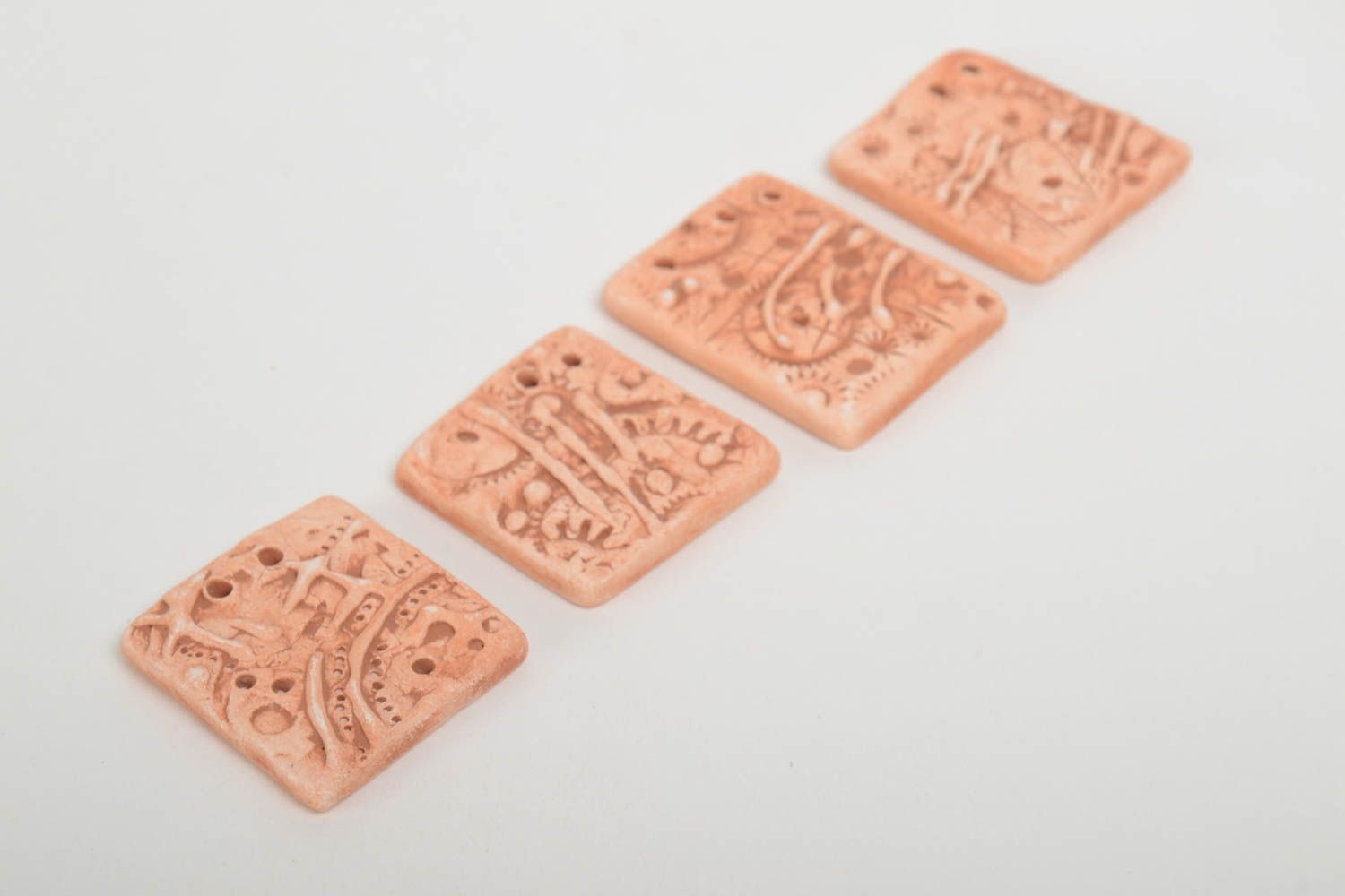 Set of 4 handmade decorative ceramic components for pendant necklace making photo 4