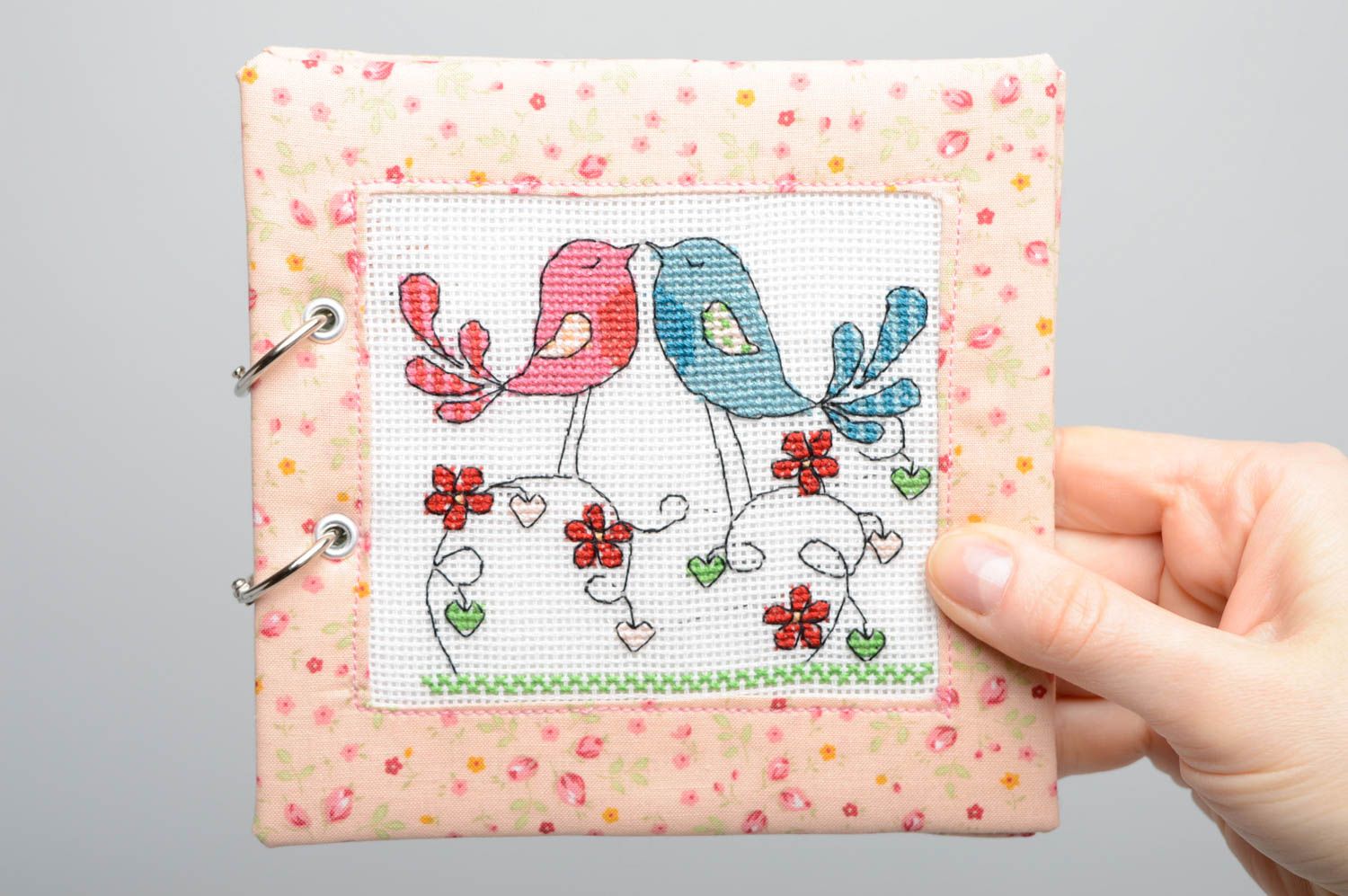 Notebook cover with cross stitch embroidery Birds photo 4