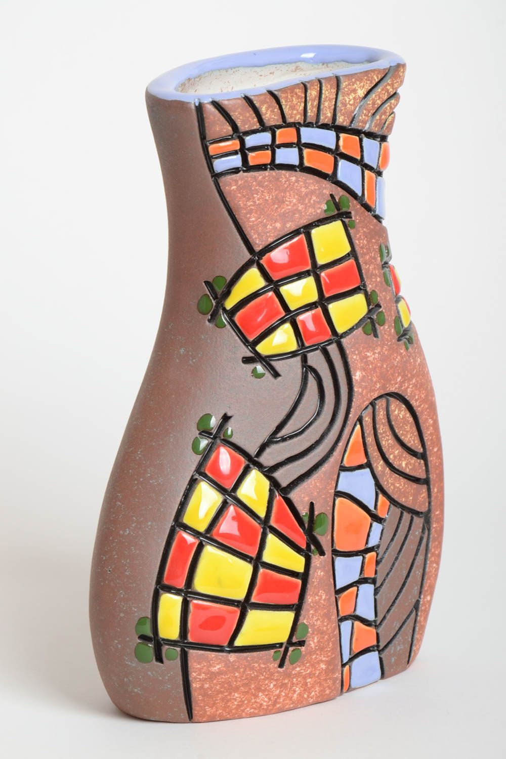 Сувенир ручной работы керамическая ваза для цветов декор интерьера абстракция фото 2