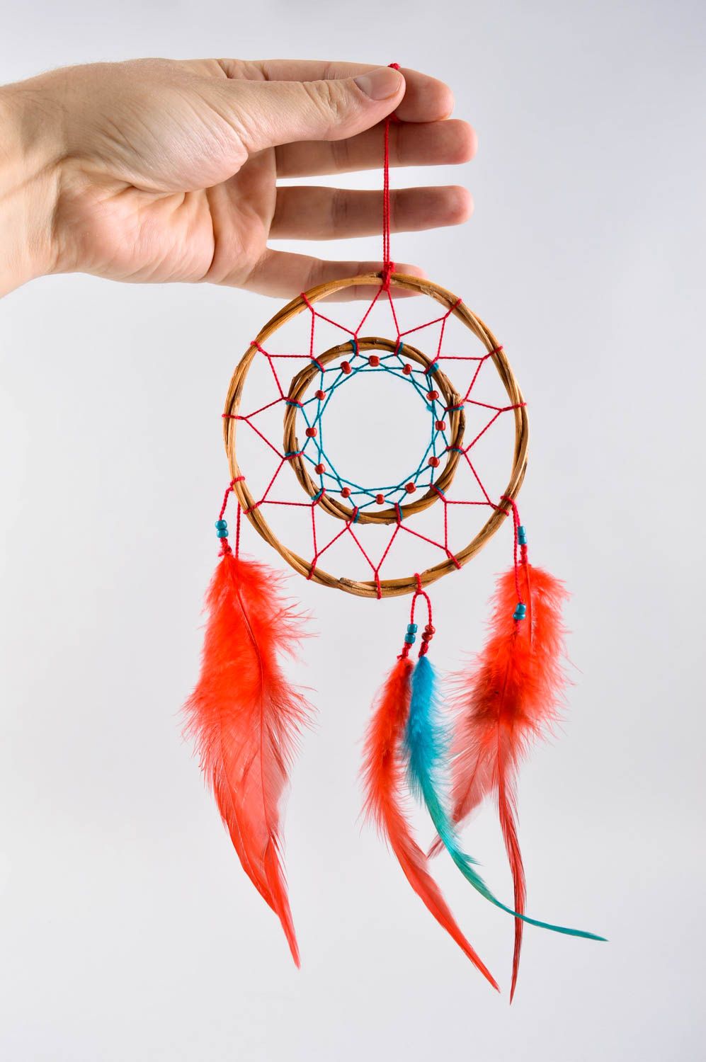 Deko Anhänger handmade originelles Geschenk Indianer Traumfänger in Rot foto 5