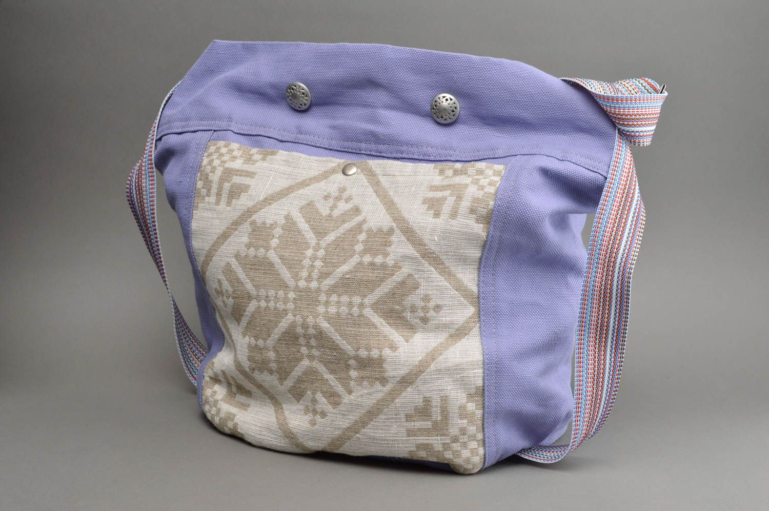 Sac en tissu fait main en lin et coton avec bandoulière avec pochette intérieure photo 3