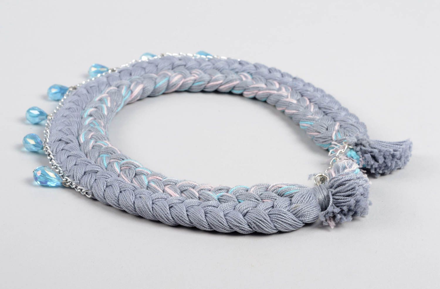 Stoff Halskette handgemachter Schmuck Modeschmuck Collier in Grau und Blau foto 2