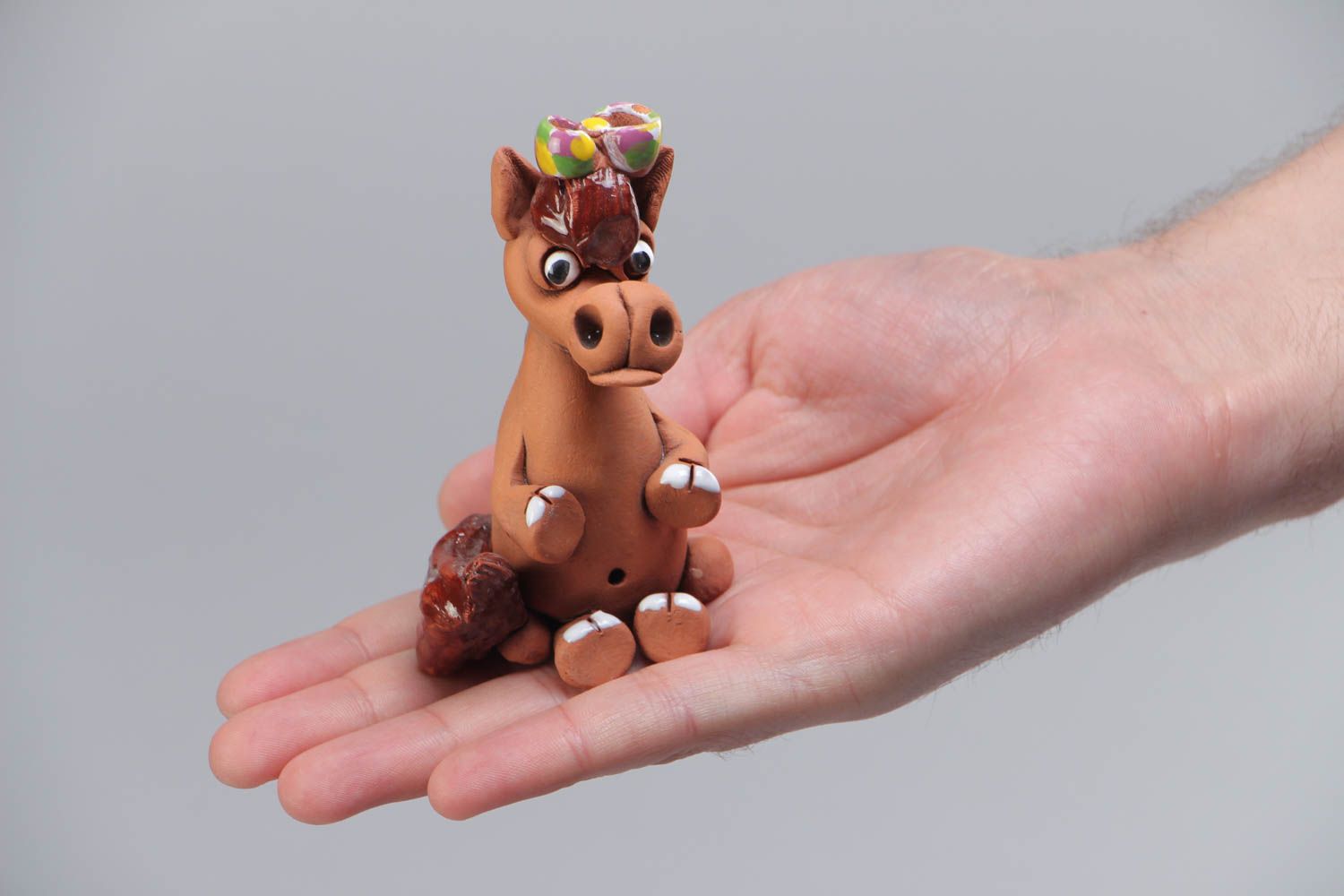 Handmade collectible miniature ceramic animal figurine of horse painted  photo 5