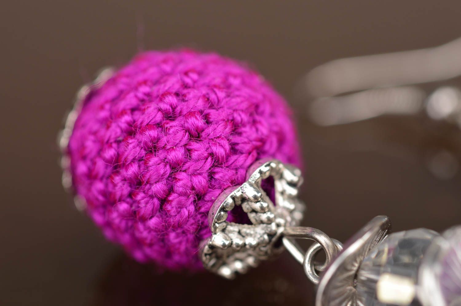 Unusual beautiful handmade designer long crochet ball earrings stylish jewelry photo 4