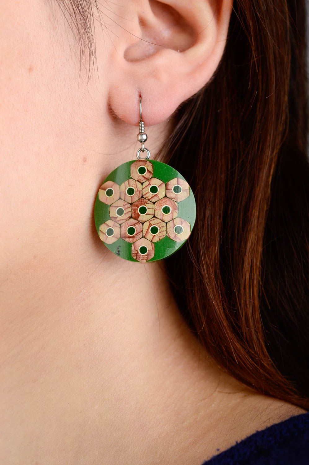 Wood jewelry designer earrings handmade earrings with charms modern accessory photo 5