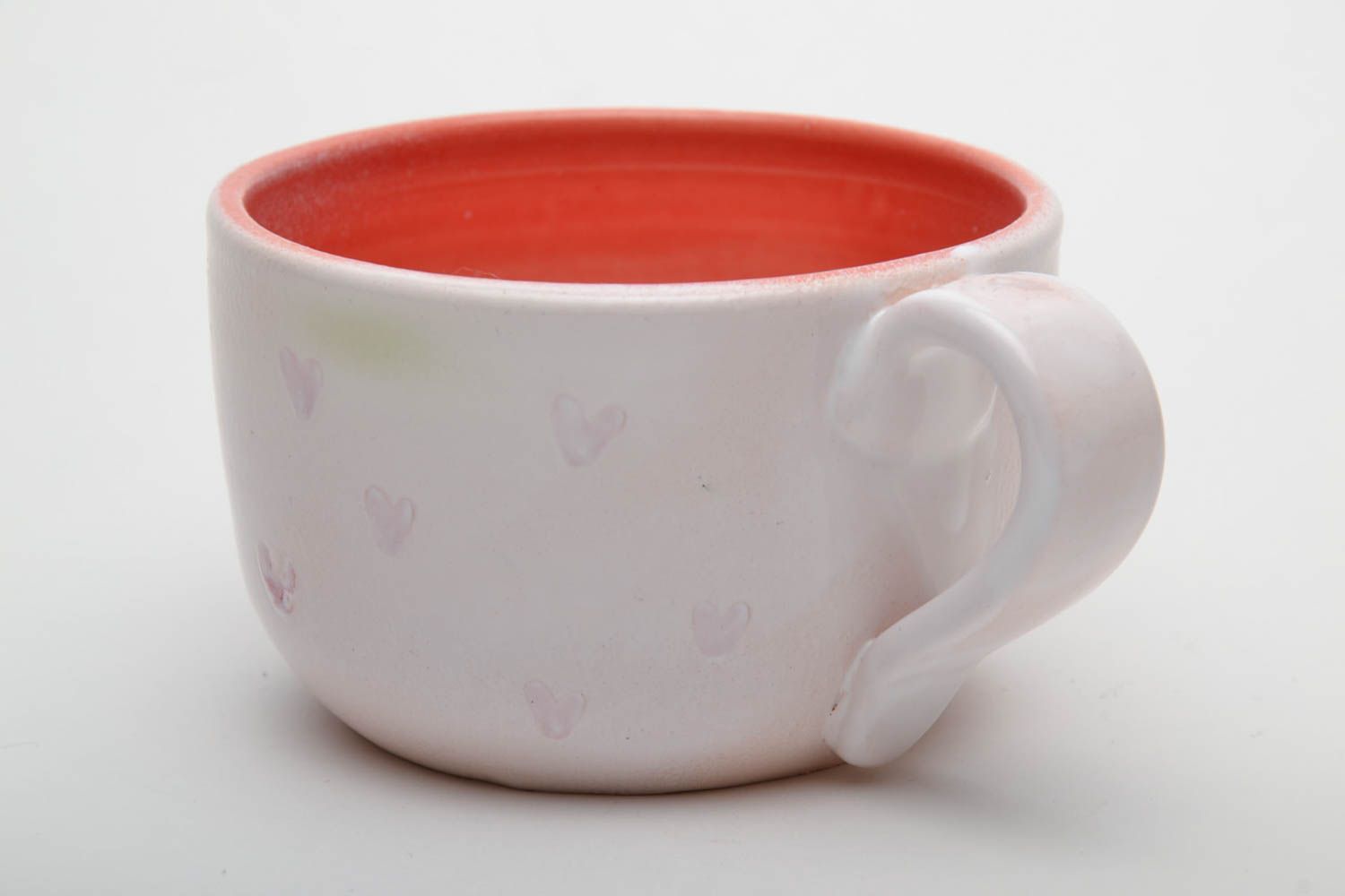 White and orange ceramic 5 oz teacup with molded rabbit and a handle photo 3