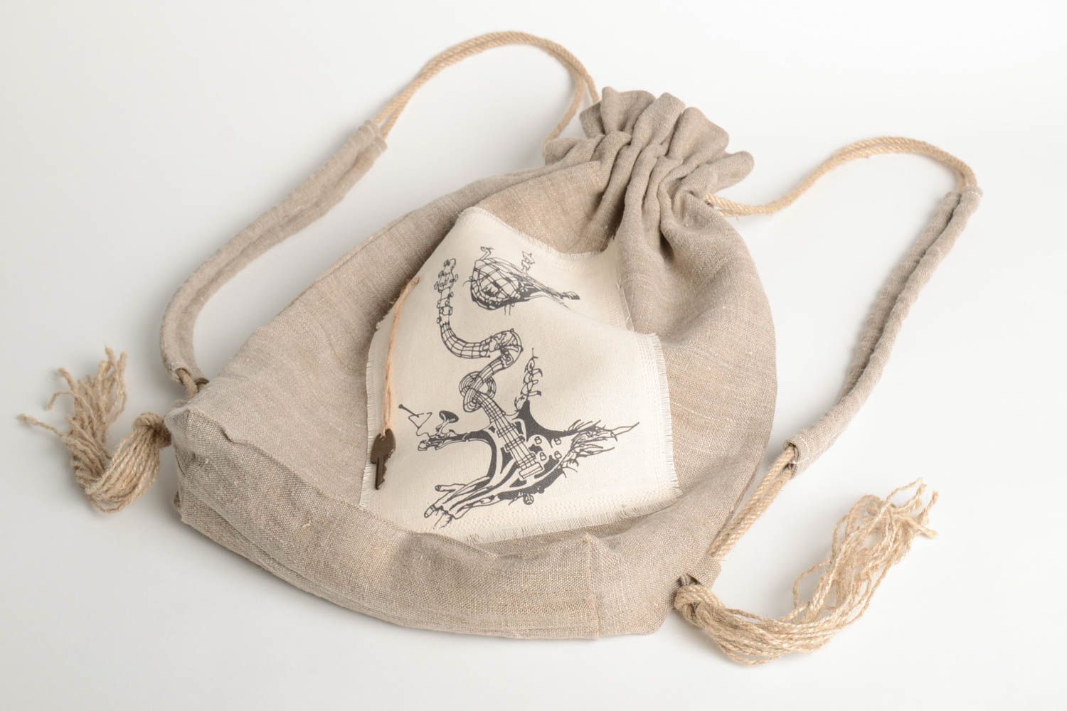 Mochila de tela con cordón hecha a mano mochila de moda accesorio para mujer  foto 2