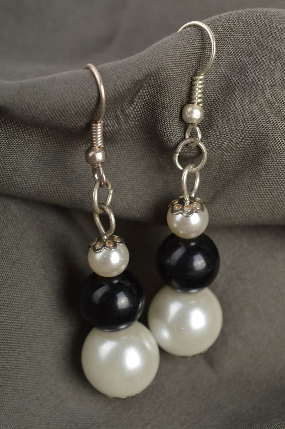 Handmade stylish designer earrings black and white earrings beaded jewelry photo 1