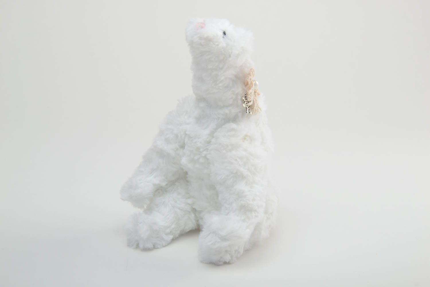 Handmade soft artificial fur toy small white bear interior decorative element photo 4