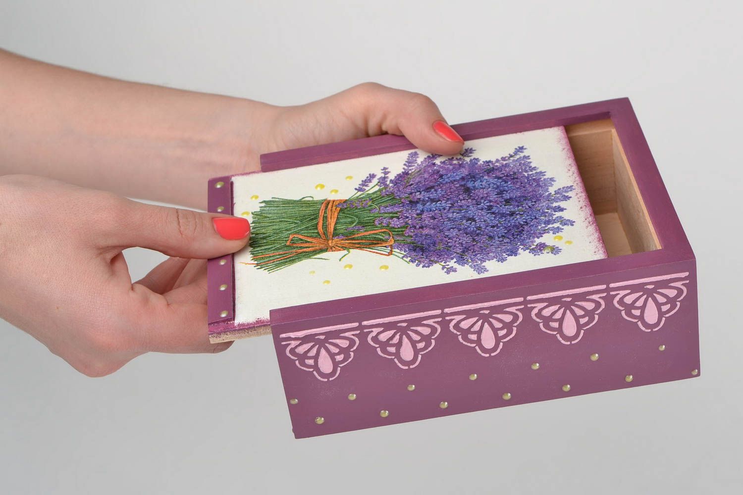 Handmade decorative wooden box with decoupage in Provence style Lavender photo 2