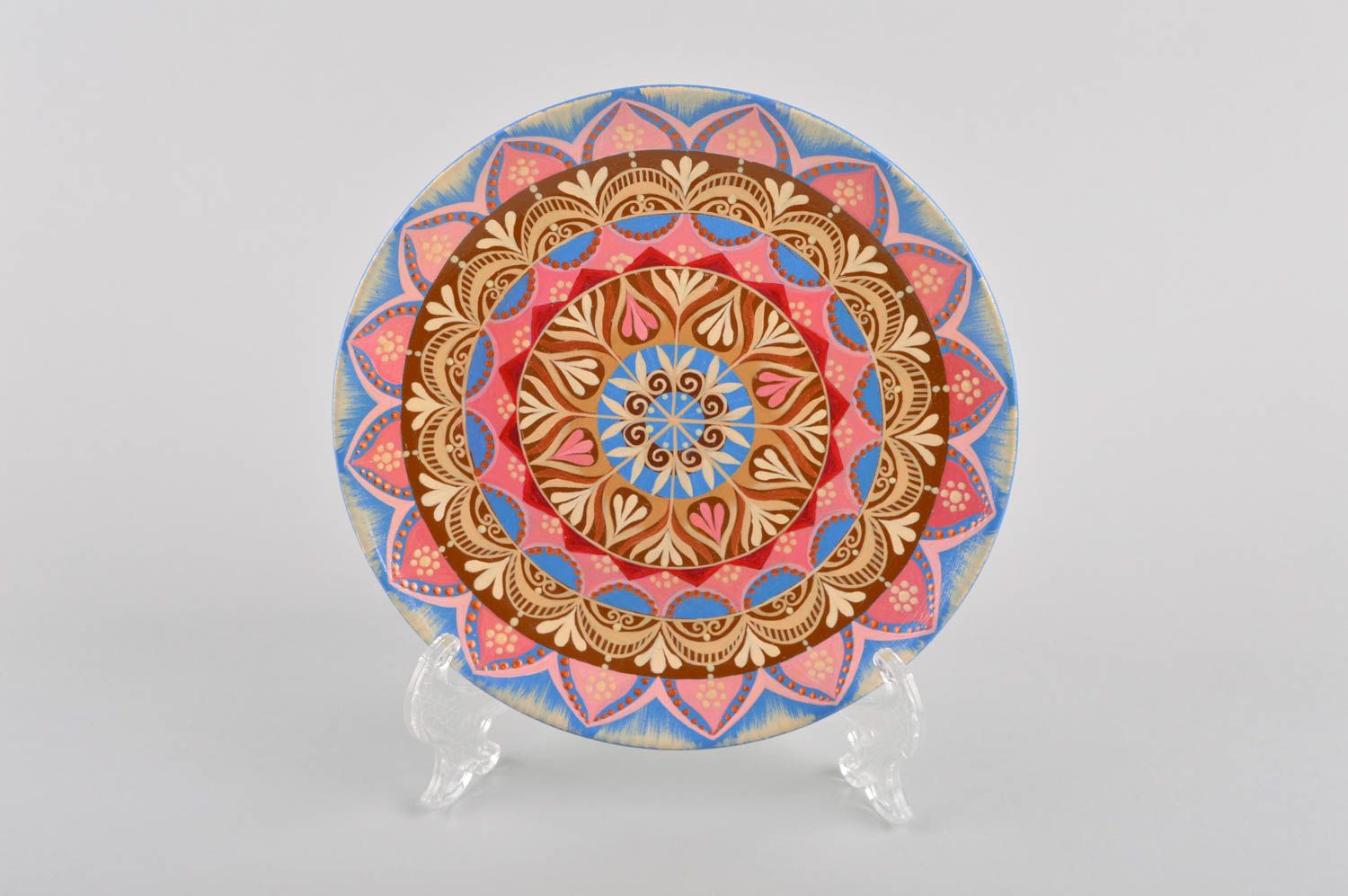Расписная тарелка ручной работы глиняная посуда керамическая тарелка восточная фото 2