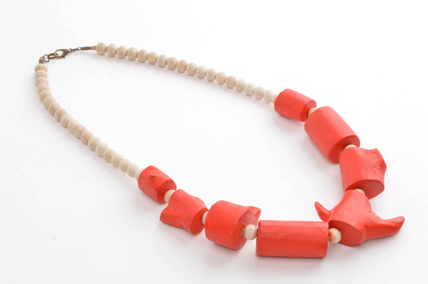 Wooden beaded necklace handmade accessories red wooden bead necklace girl gift   photo 4