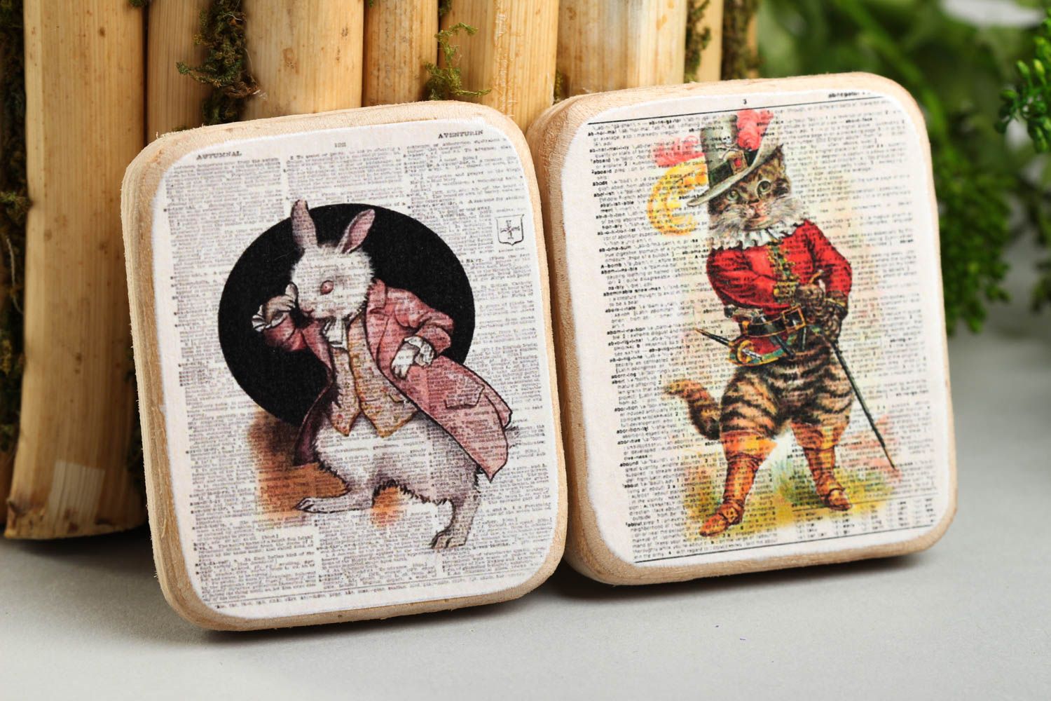 Imanes de nevera artesanales elementos decorativos regalo original Gato y conejo foto 1