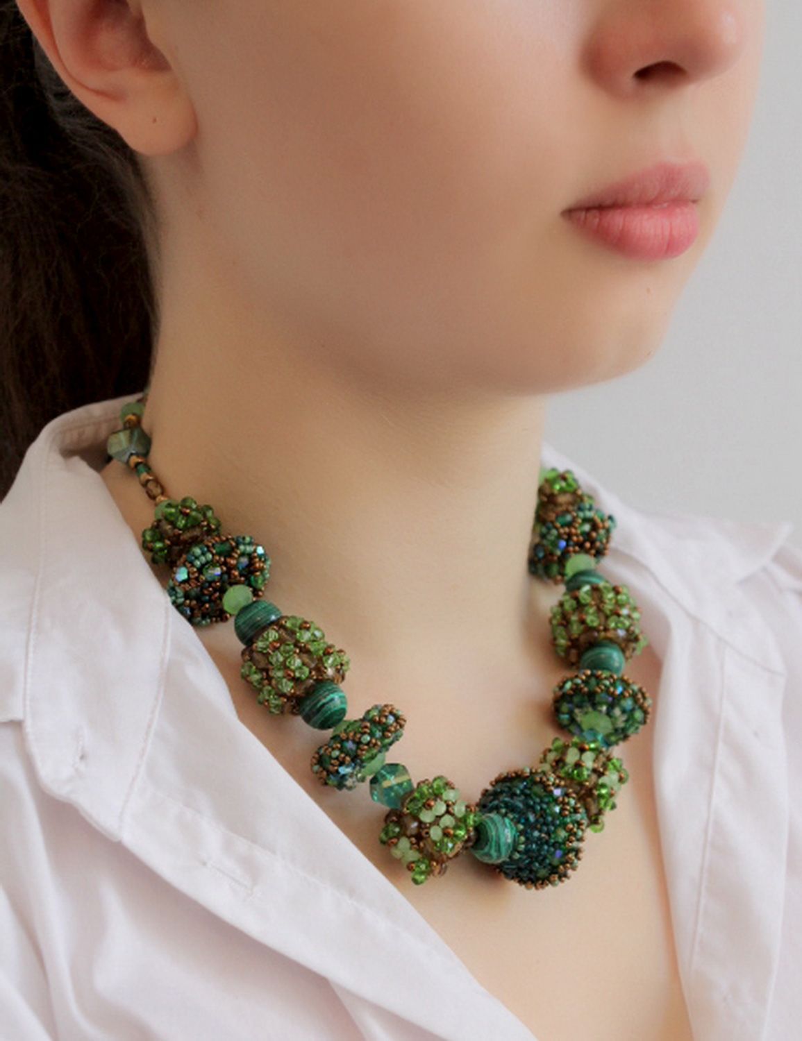 Handmade beaded necklace with decorative stones photo 10