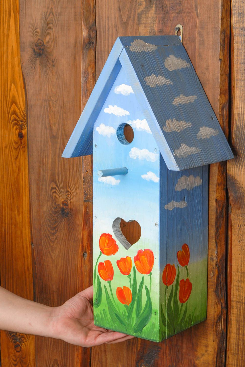 Bright painted wooden nest box Tulips photo 2