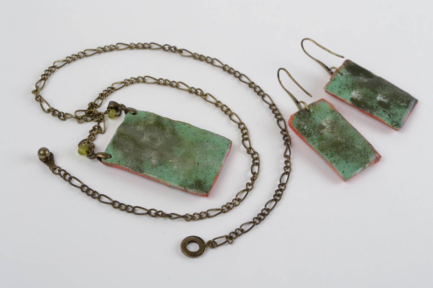Handmade jewelry set polymer clay designer earrings pendant necklace photo 9