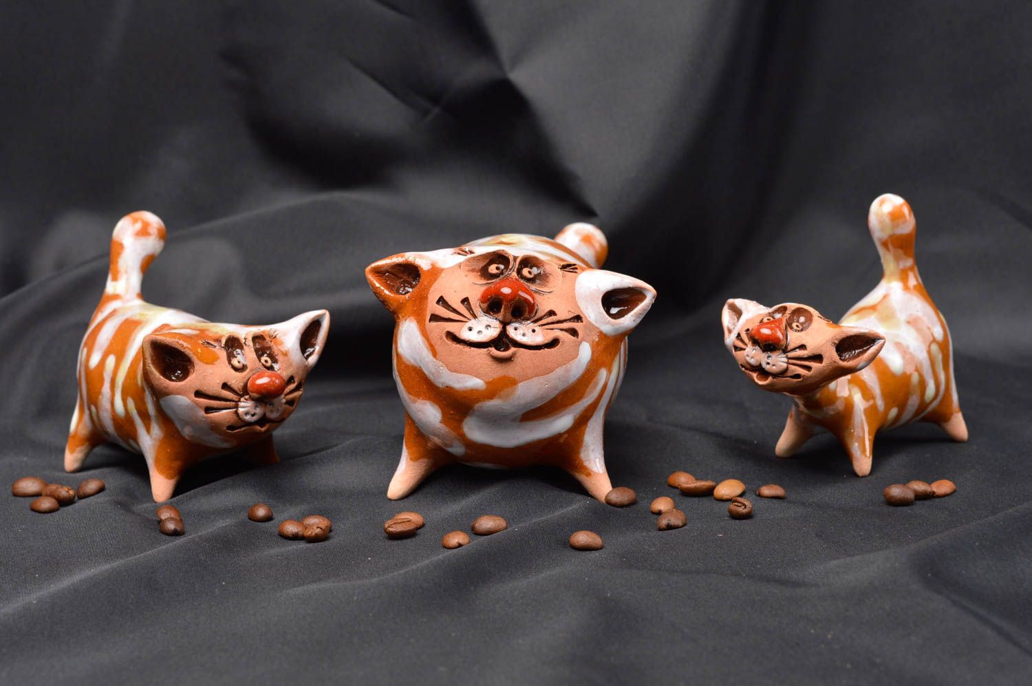 Handmade ceramic figurine 3 miniature animals sculpture art decorative use only photo 1