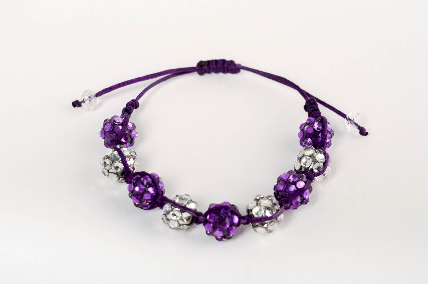 Bracelet en perles de fantaisie violet tressé avec strass fait main pour femme  photo 2